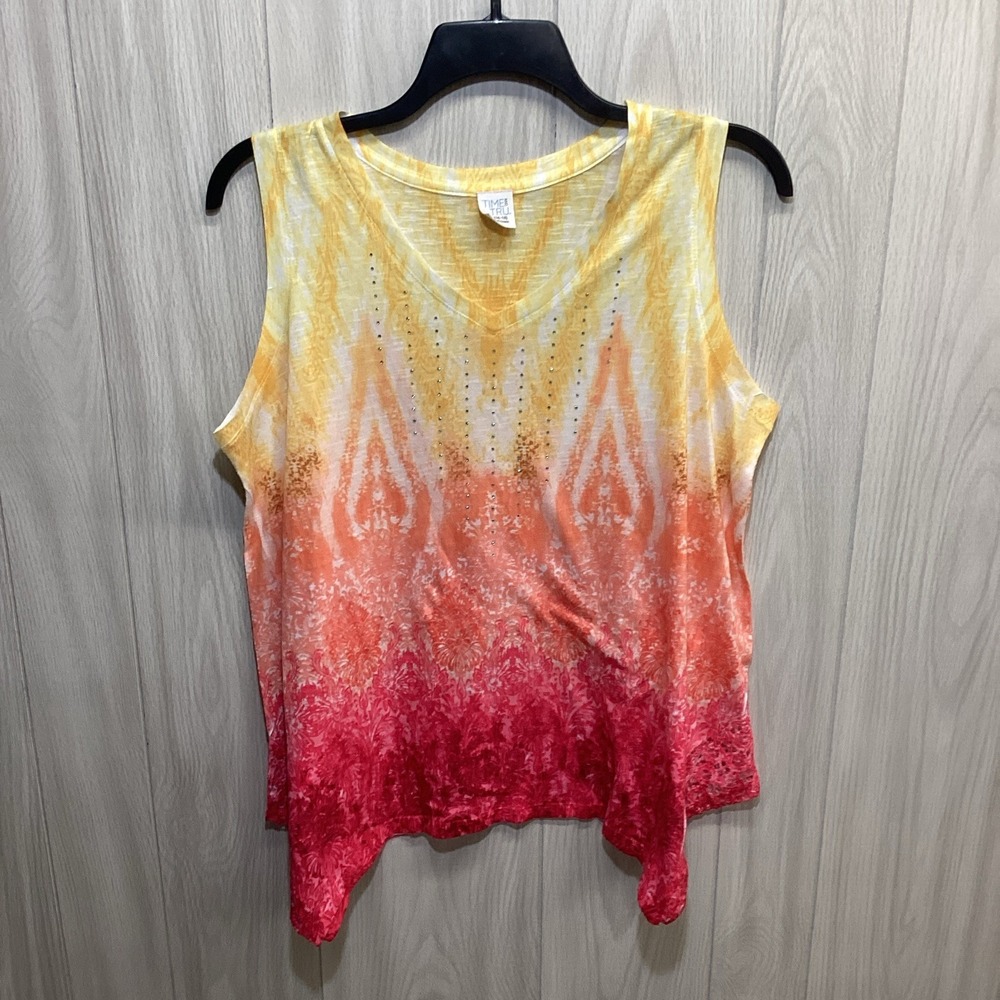 Time and Tru Women's (Size XL 16-18) Sleeveless V-Neck Tank Ombre Lace Hem